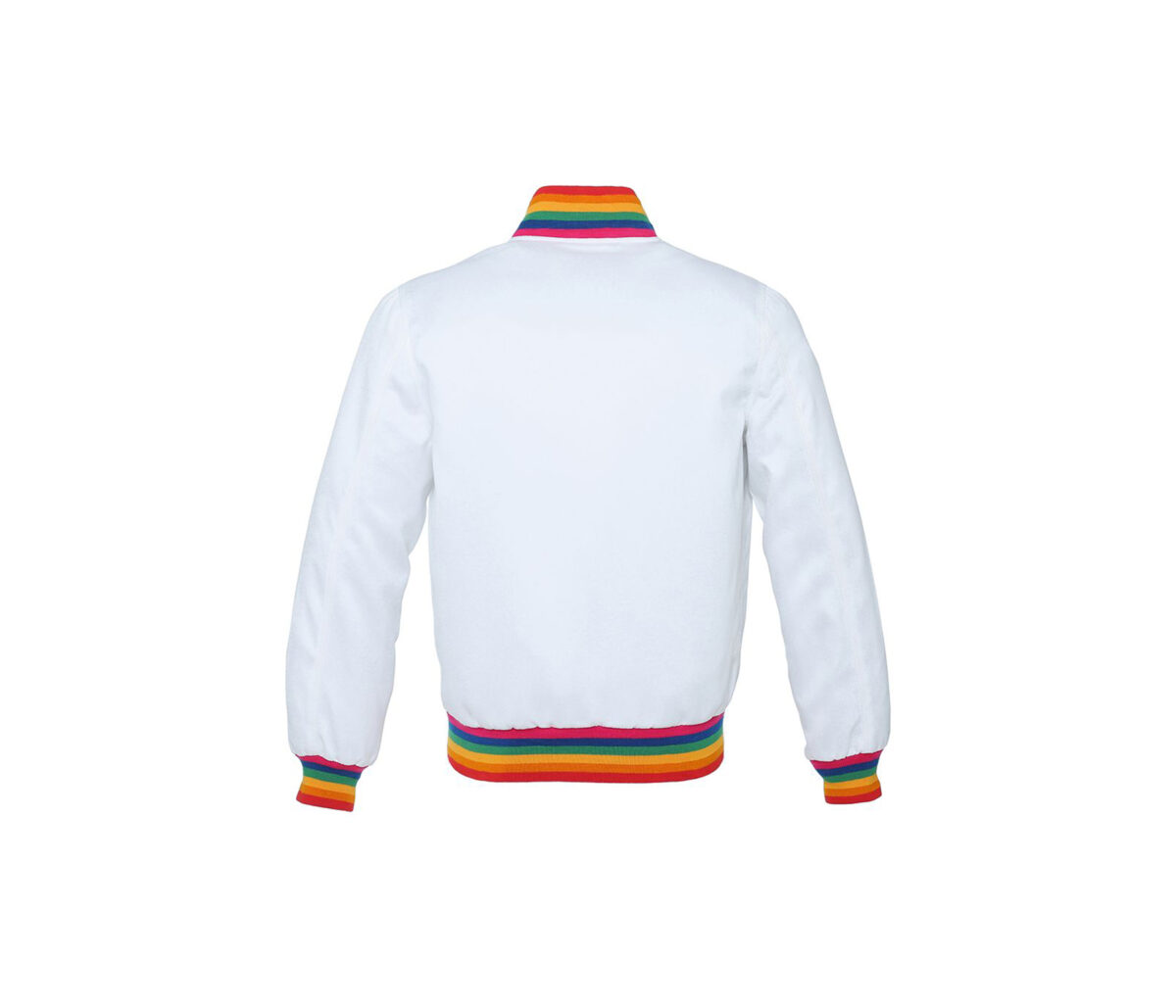 Custom made White / Rainbow satin varsity jackets 3