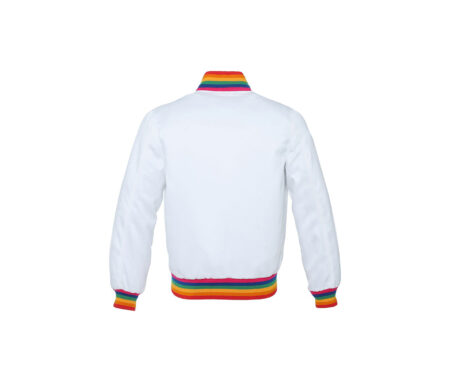 Custom made White / Rainbow satin varsity jackets 6
