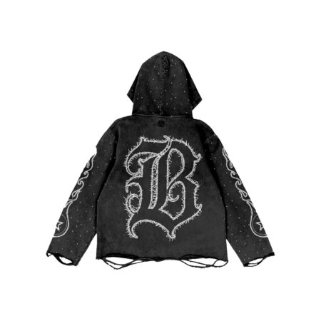 Black Chenille Rough Hoodie With Big Front Patch 3