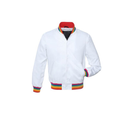 Custom made White / Rainbow satin varsity jackets 4