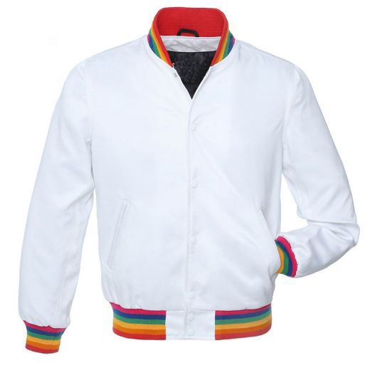 Custom made White / Rainbow satin varsity jackets