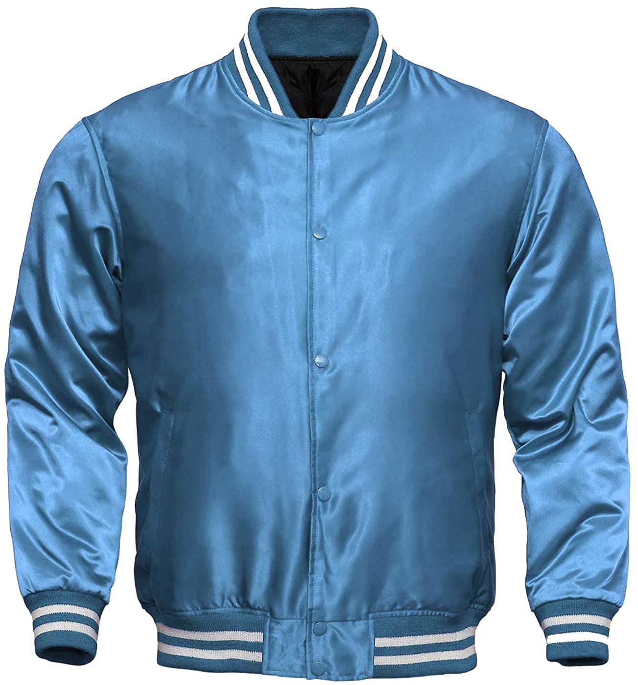 Custom Silk Screen Blue Satin Varsity Jackets | Wholesale Varsity Jackets