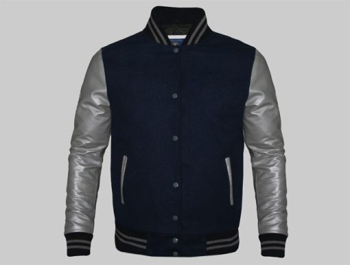 Wholesale Men Black Wool Gray Leather Sleeves Letterman Versity Jackets