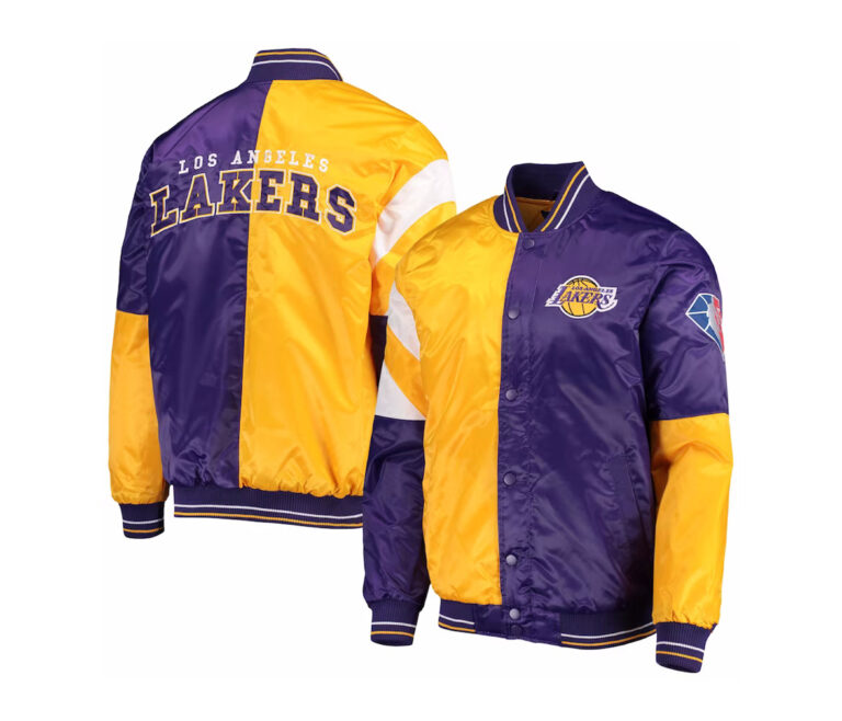 Custom Half Yellow And Half Purple Wholesale Satin Letterman Jacket