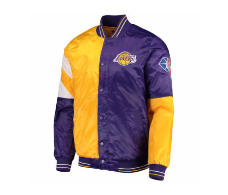 Custom Half Yellow And Half Purple Wholesale Satin Letterman Jacket 3