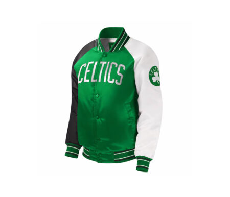 Custom Green Satin Varsity Jacket With Half Sleeve White And Half Sleeve Black 4