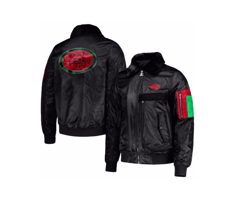 Black Satin Letterman Varsity Jacket With Red Patch