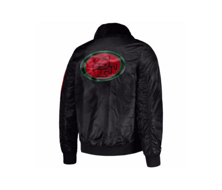 Black Satin Letterman Varsity Jacket With Red Patch 6