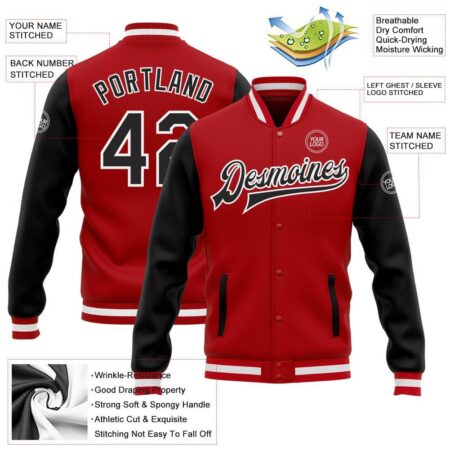 Baseball College Jacket with Dark Red & Black 5