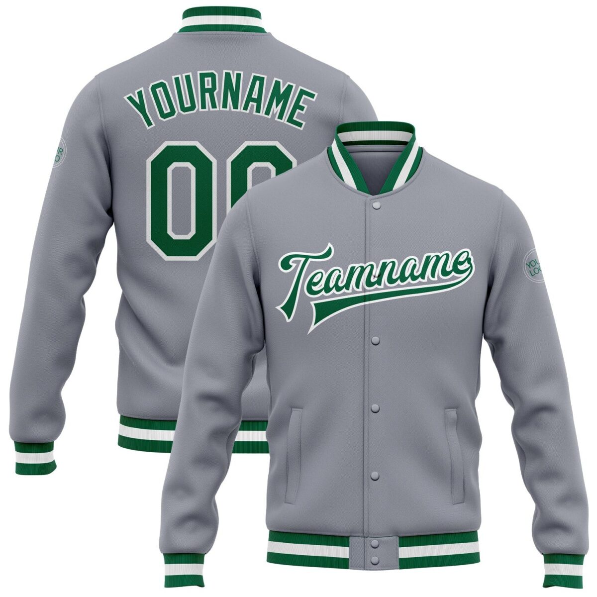 Baseball Student College Jackets with Grey & Green 1