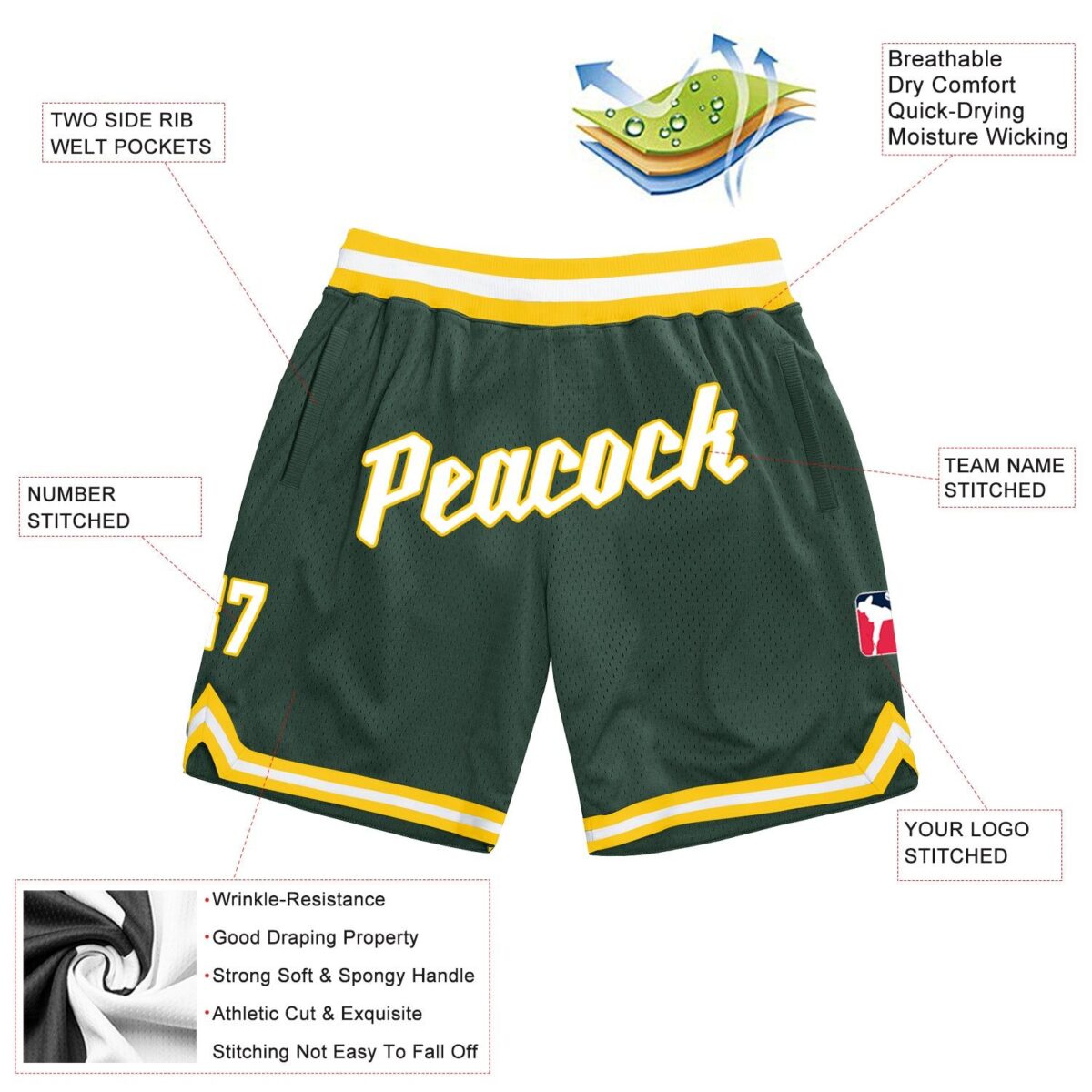 Cream & Green Base Basketball Shorts 2