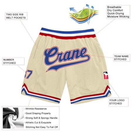 Cream & Blue Red Color Basketball Shorts 4