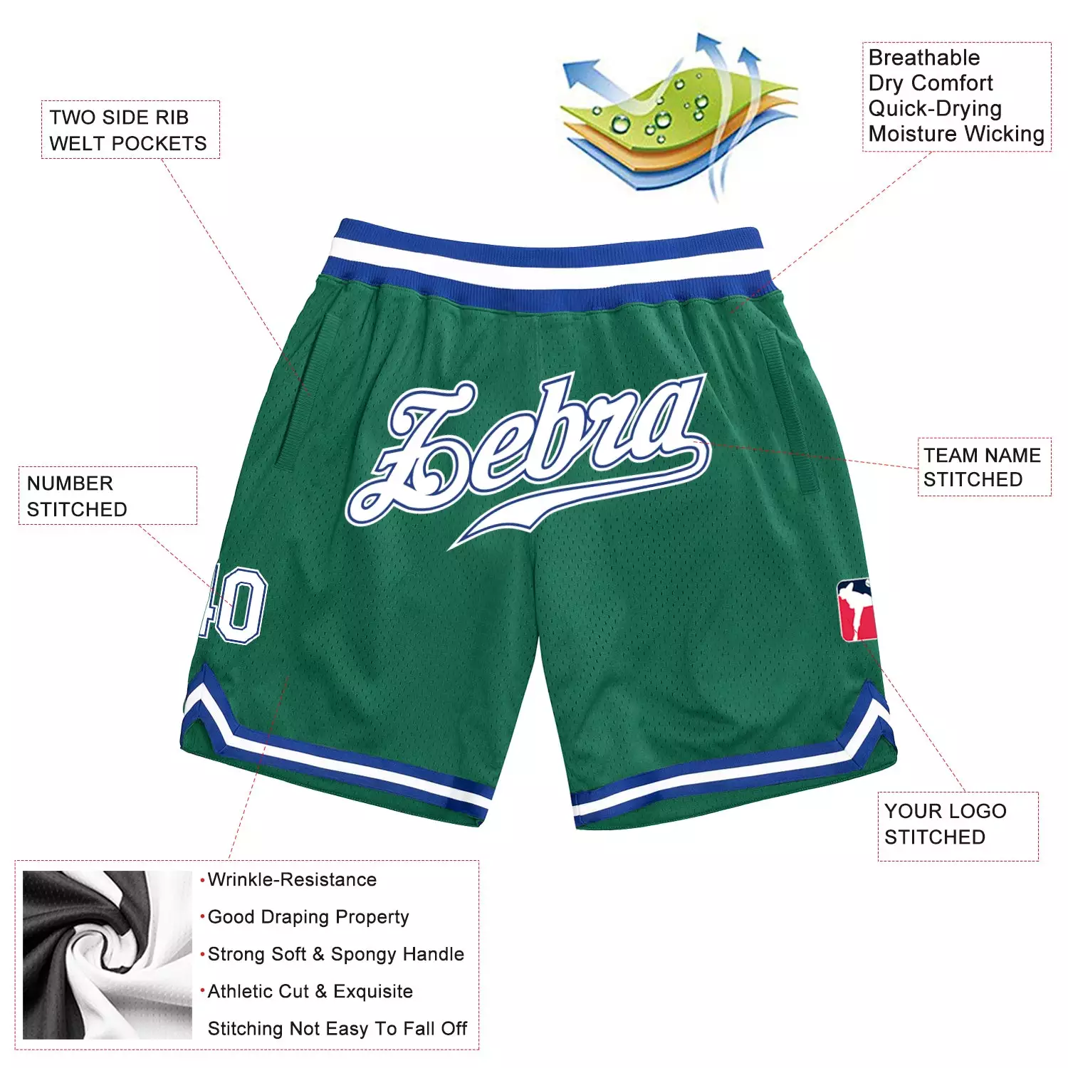Green & White Blue Color Base Basketball Shorts 2 Green & White Blue Color Base Basketball Shorts - Image 2