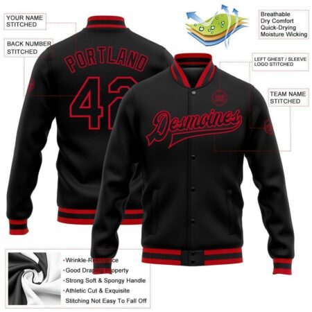 Black & Dark Red College Baseball Jackets 6