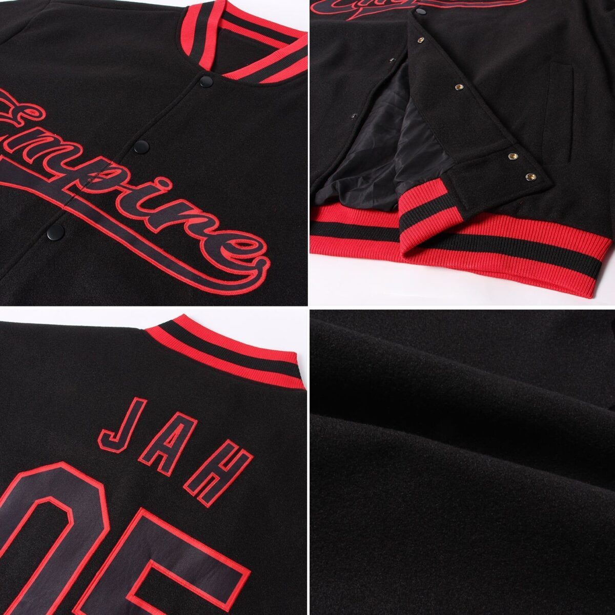 Black & Dark Red College Baseball Jackets 2