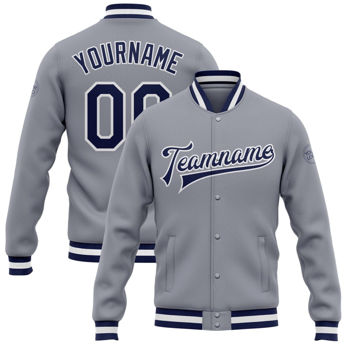 College Baseball Jackets with Grey & Navy 1