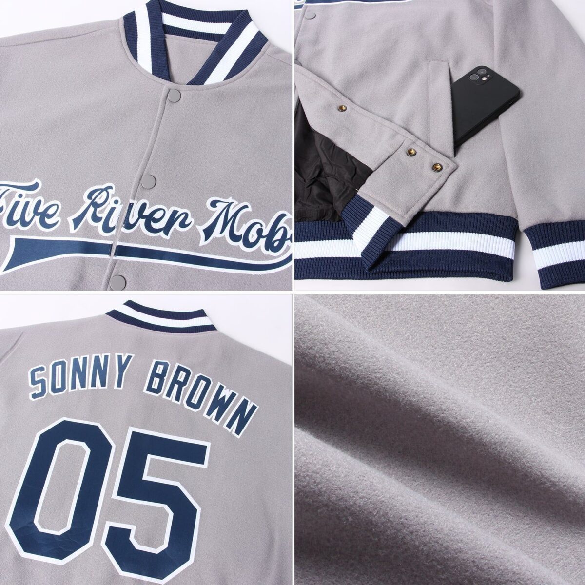 College Baseball Jackets with Grey & Navy 4