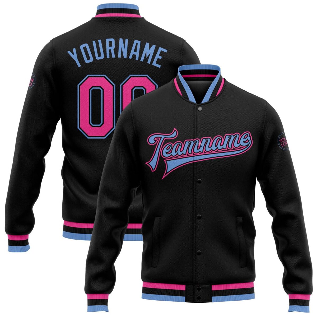 College Student Baseball Jackets with Black & Pink 1