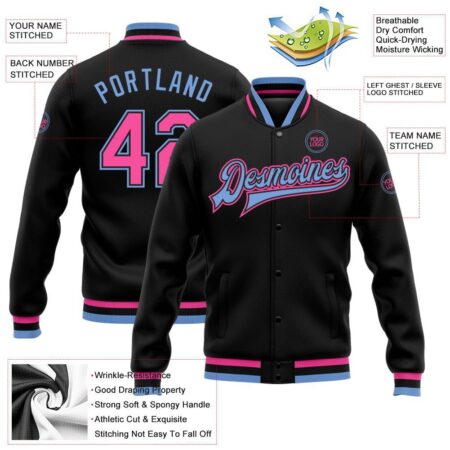 College Student Baseball Jackets with Black & Pink 5