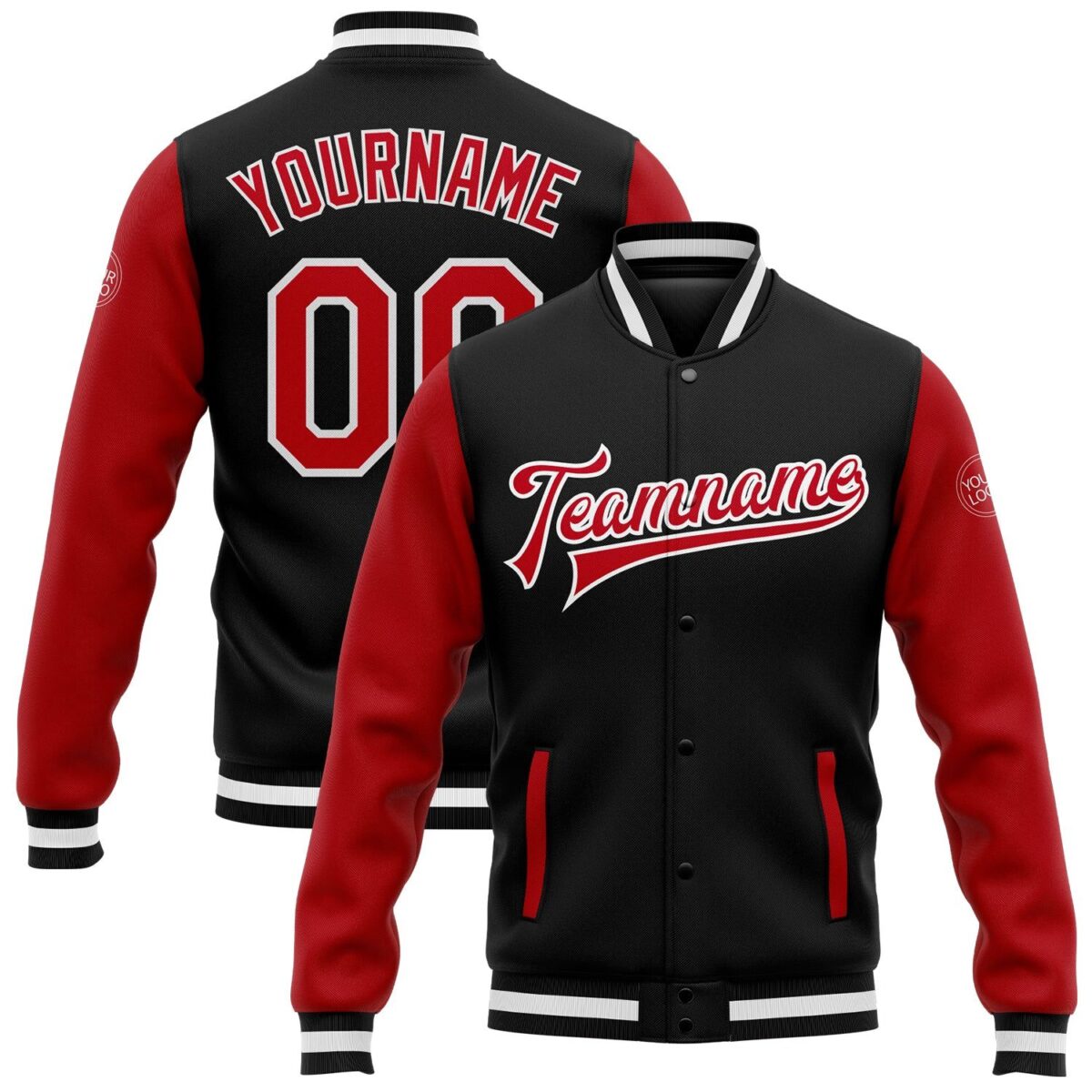 College Student Baseball Jackets with Black & Red 1