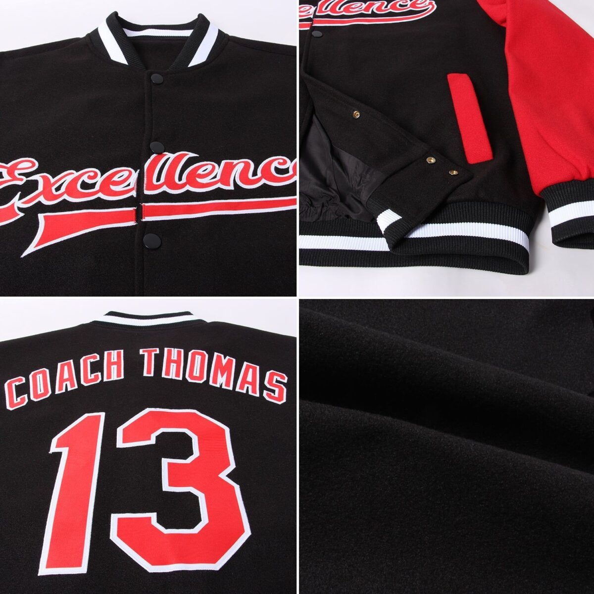 College Student Baseball Jackets with Black & Red 4