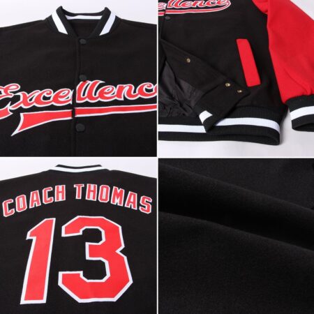 College Student Baseball Jackets with Black & Red 9