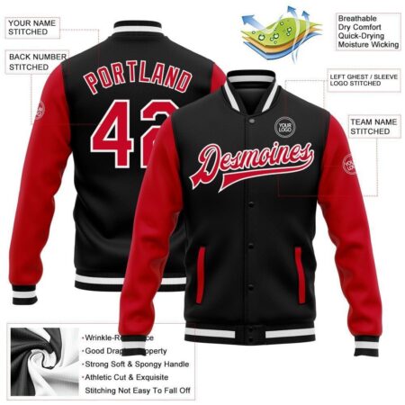 College Student Baseball Jackets with Black & Red 7