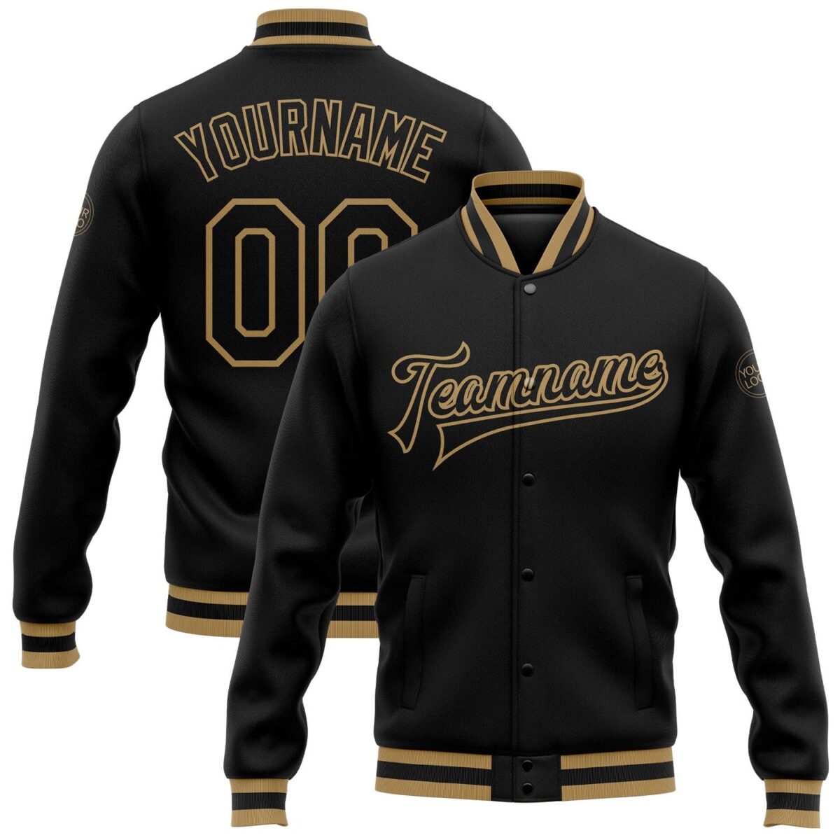 College Student Baseball Jackets with Black & Waggas Gold 1