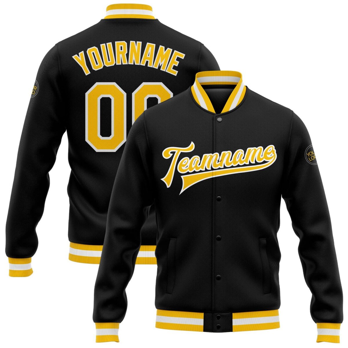 College Student Baseball Jackets with Black & Yellow 1