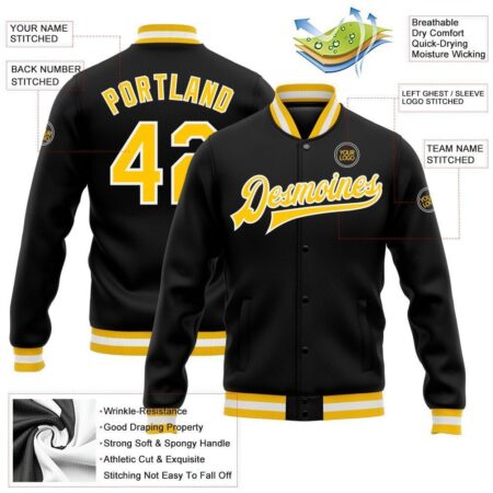 College Student Baseball Jackets with Black & Yellow 7
