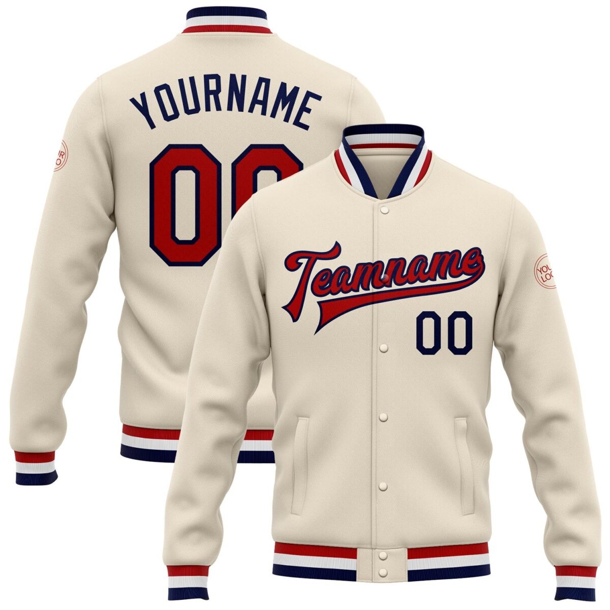 College Student Baseball Jackets with Cream & Red 1