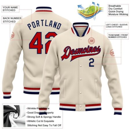 College Student Baseball Jackets with Cream & Red 4