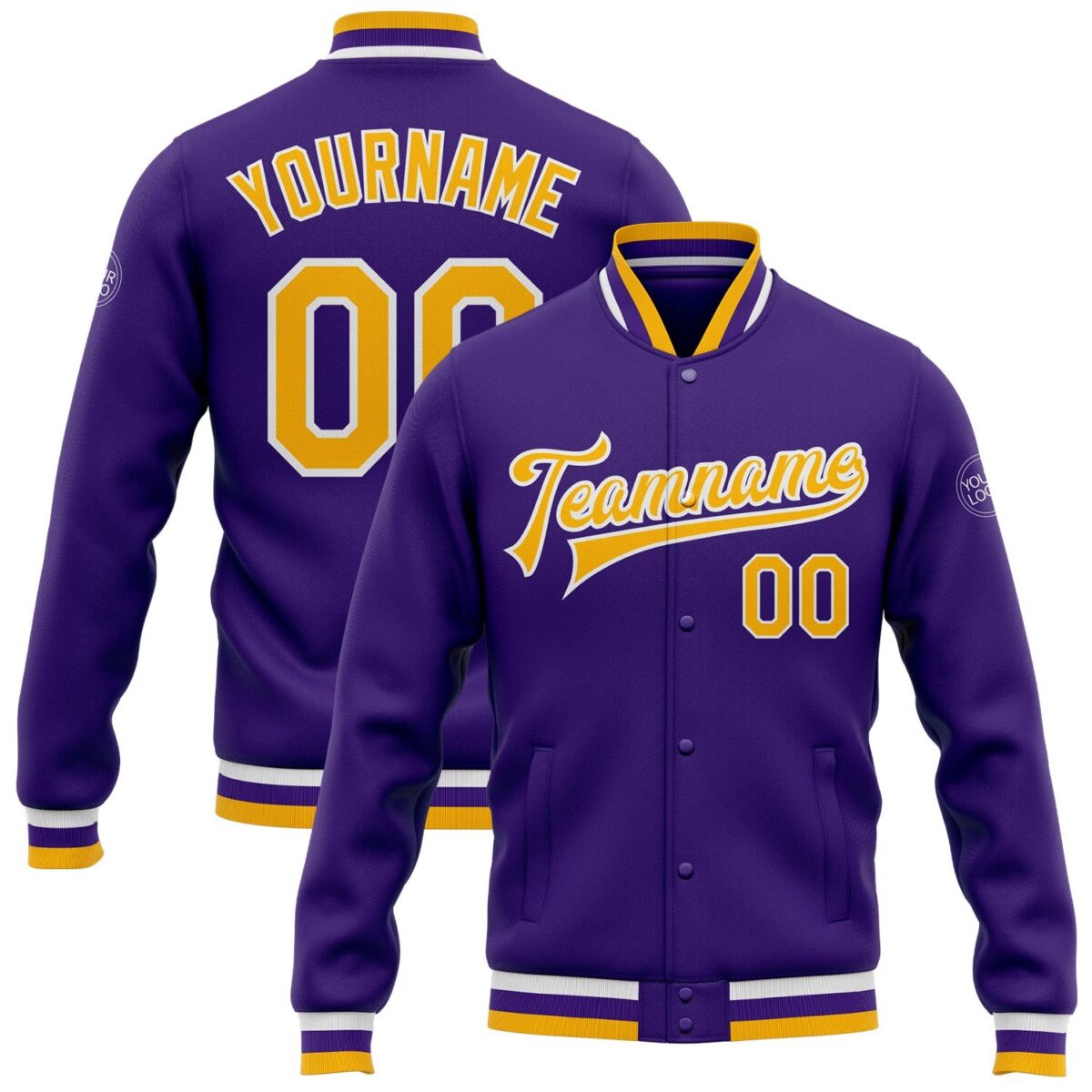 College Student Baseball Jackets with Purple & Yellow 1