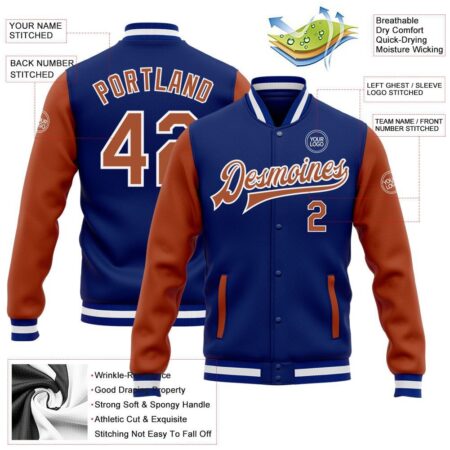 College Student Baseball Jackets with Royal & Brown 6