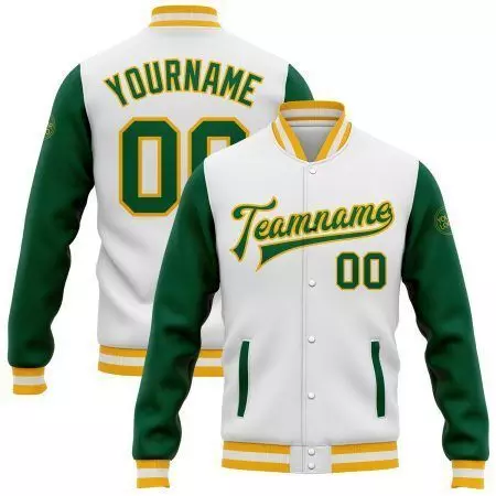 College Student Baseball Jackets with White & Green