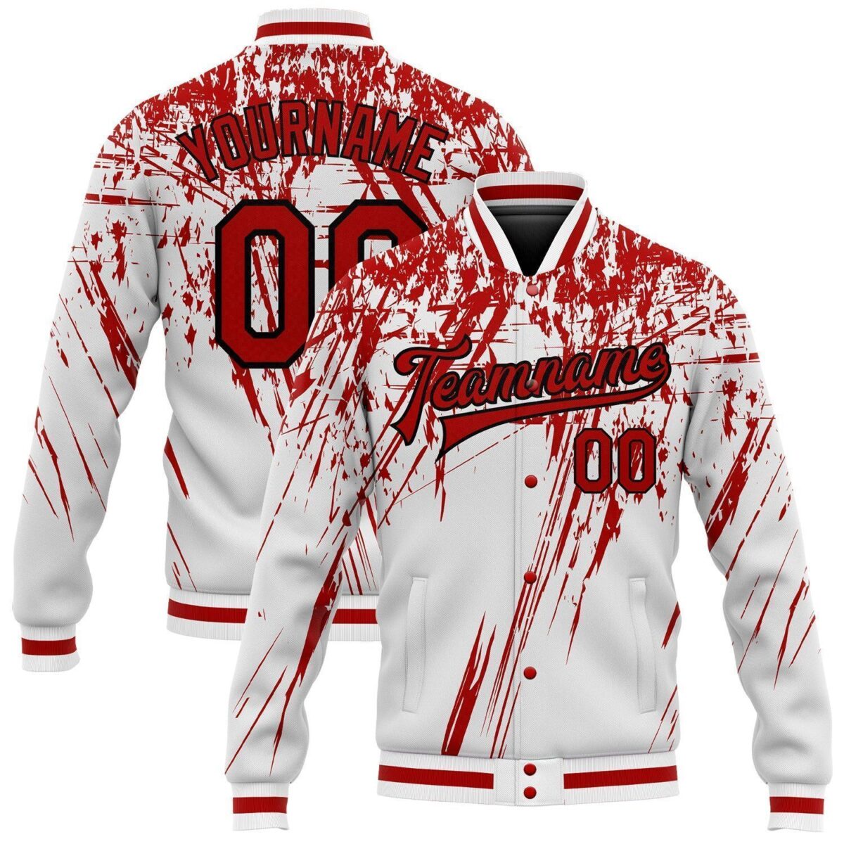 College Student Baseball Jackets with White & Red Design 1