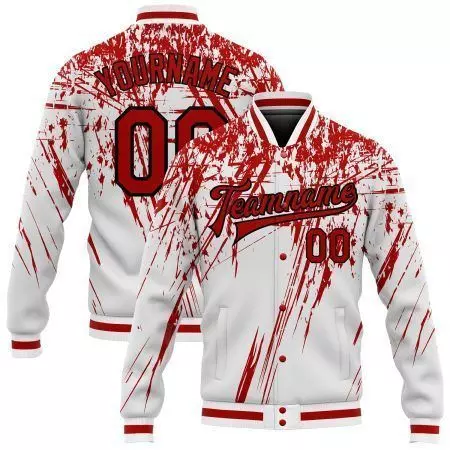 College Student Baseball Jackets with White & Red Design