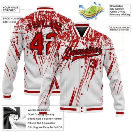 College Student Baseball Jackets with White & Red Design 6