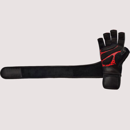 Leather Weight Lifting Heavy Duty Gym Gloves With Long Wrist Strap Colour Black/Red 14