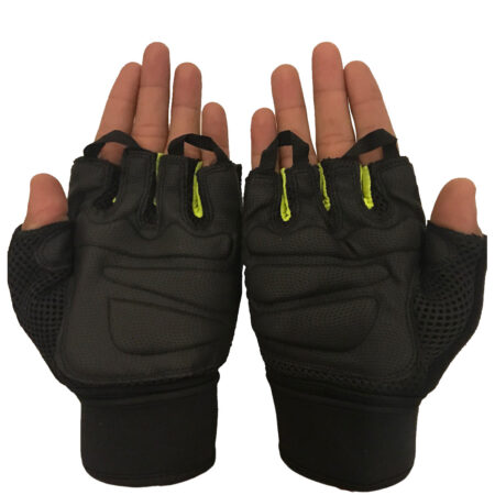 Leather Gym Gloves with Soft Padding and Strap Colour Black 3