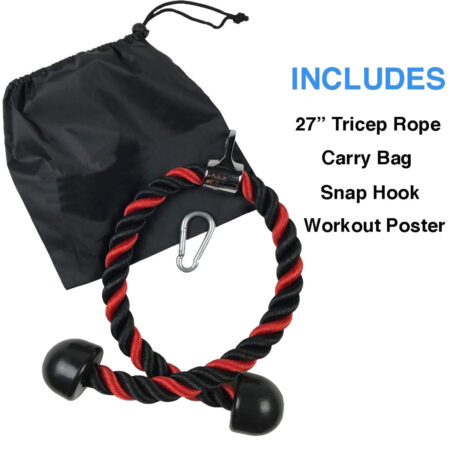 Red Tricep Rope Pull Down & Poster Set 27 or 36 Inch Heavy Duty Nylon Rope 13