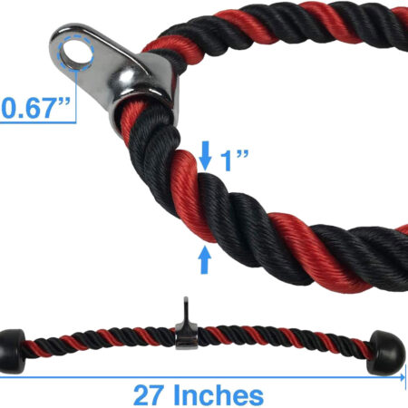 Red Tricep Rope Pull Down & Poster Set 27 or 36 Inch Heavy Duty Nylon Rope 15