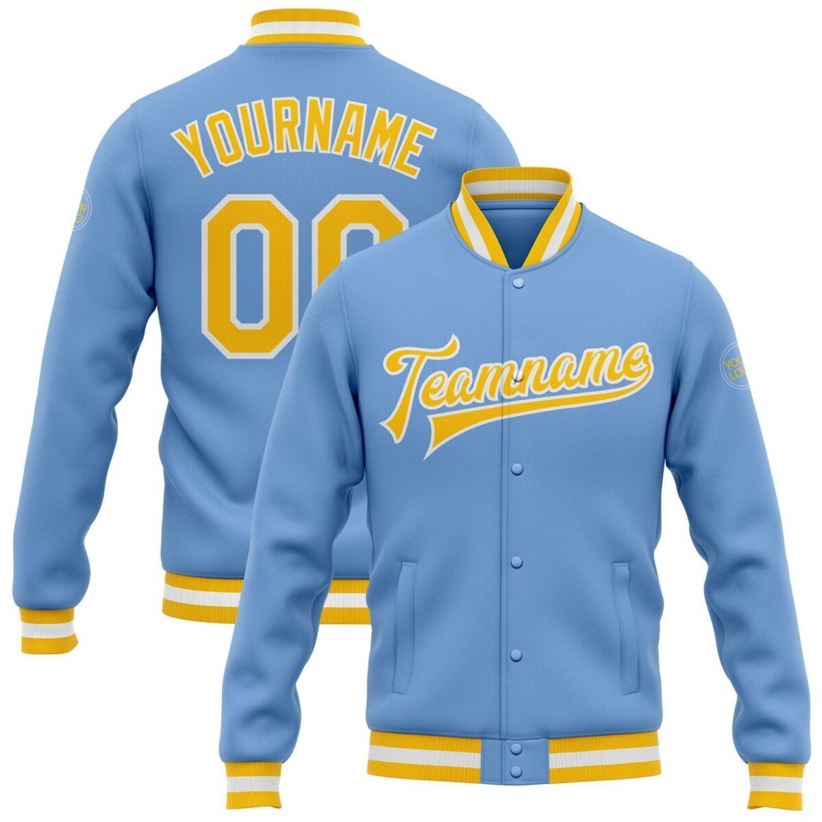 Student College Baseball Jackets with Sky & Yellow 1
