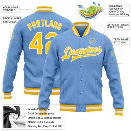 Student College Baseball Jackets with Sky & Yellow 4