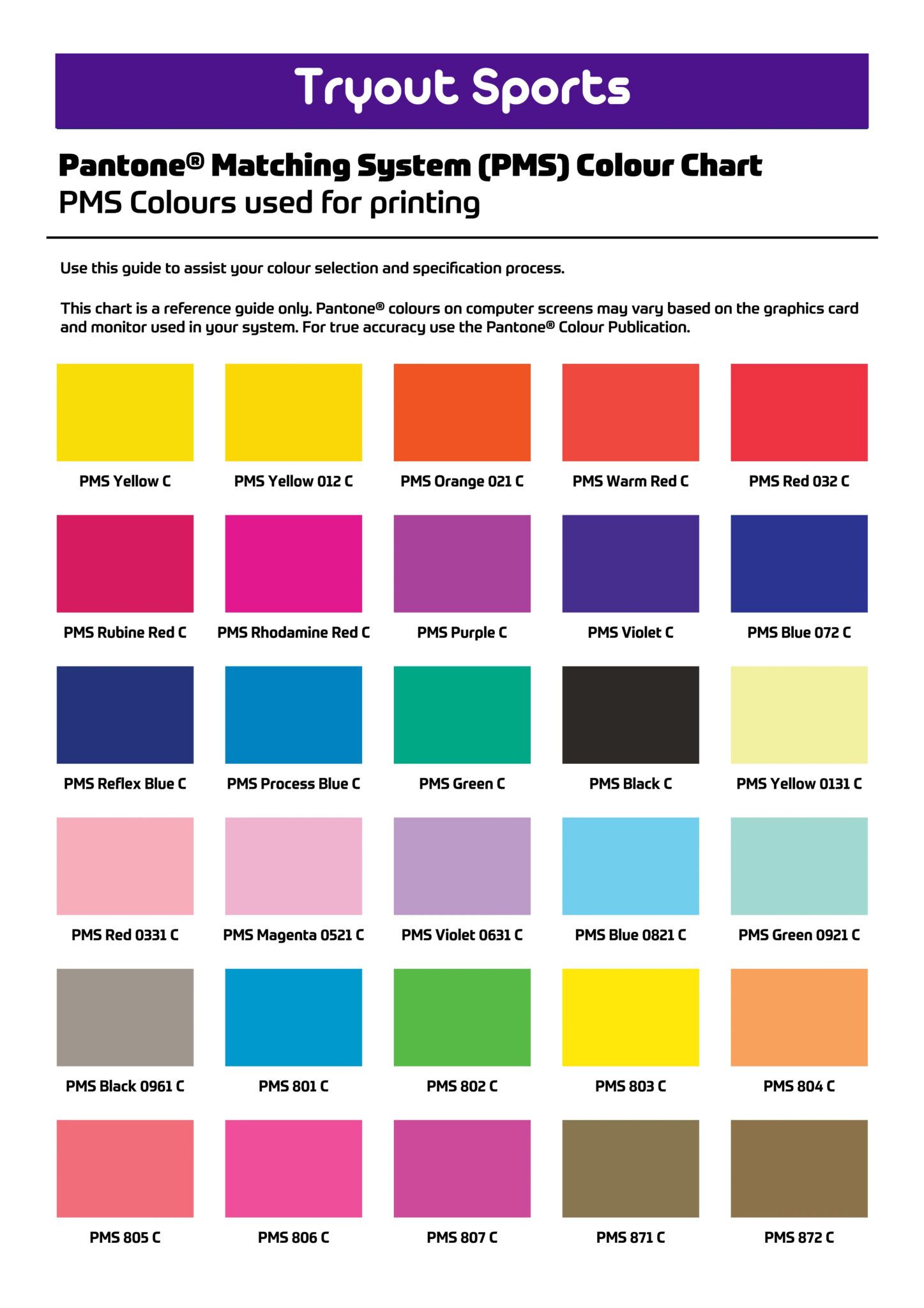 Pantone Colour Chart | PDF & Picture Available | Printing Apparel Sports