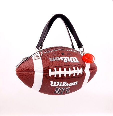 Brown and white NFL Wilson American football ball bag with genuine black leather handles. 16