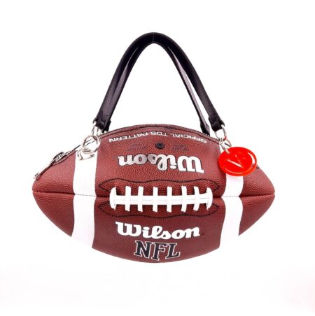 Brown and white NFL Wilson American football ball bag with genuine black leather handles. 18