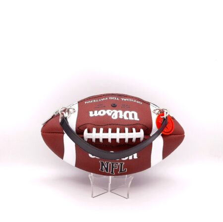 Brown and white NFL Wilson American football ball bag with genuine black leather handles. 22