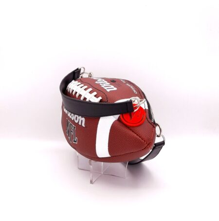Brown and white NFL Wilson American football ball bag with genuine black leather handles. 10